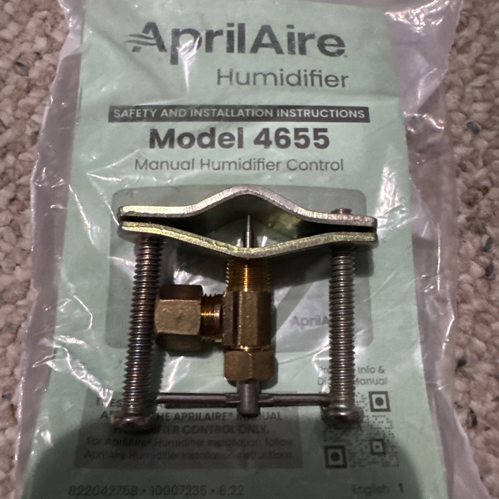 Aprilaire 4655 Manual Humidistat Replacement Peircing Valve
