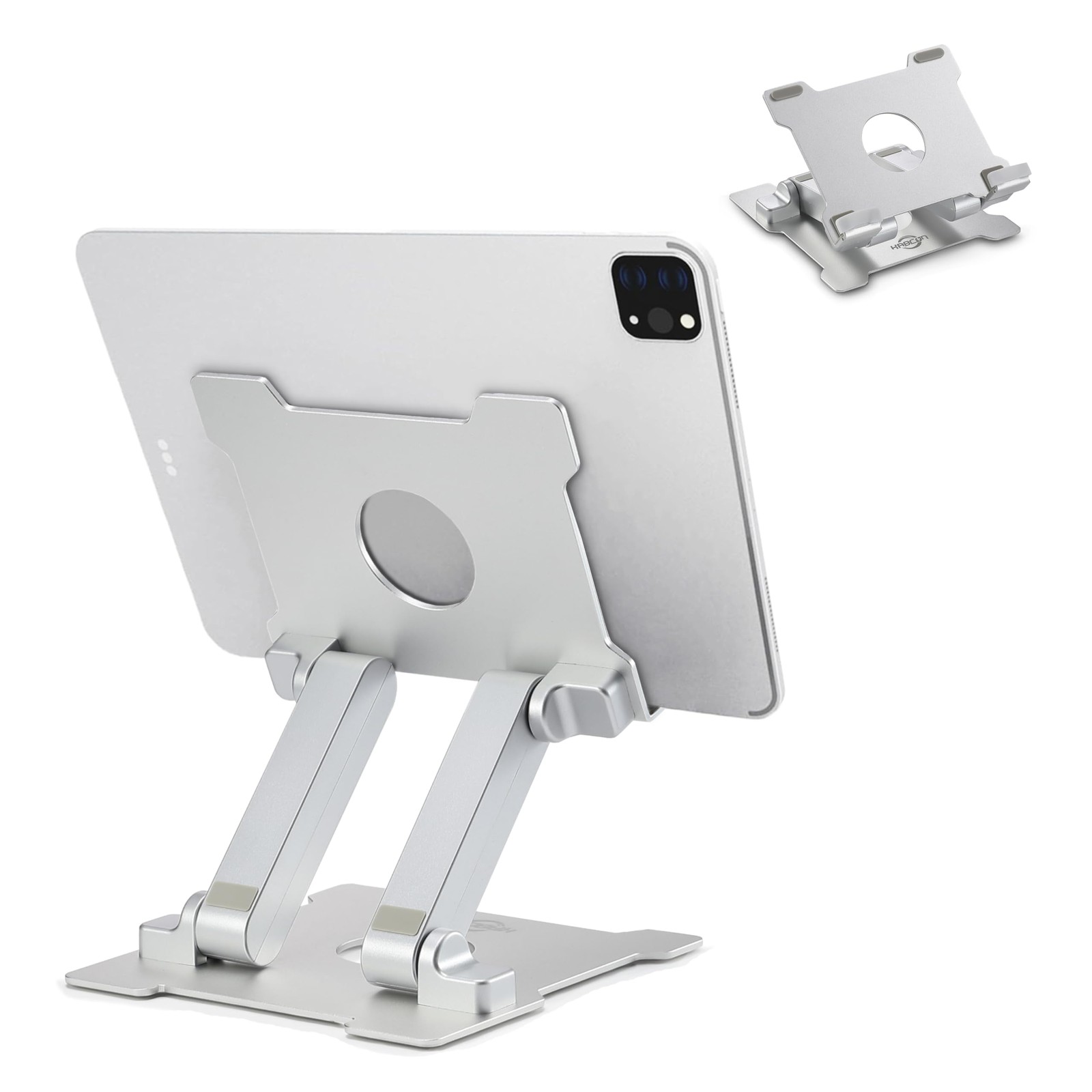 KABCON Quality Tablet Stand,Adjustable Foldable Large-Silver, Large-Silver