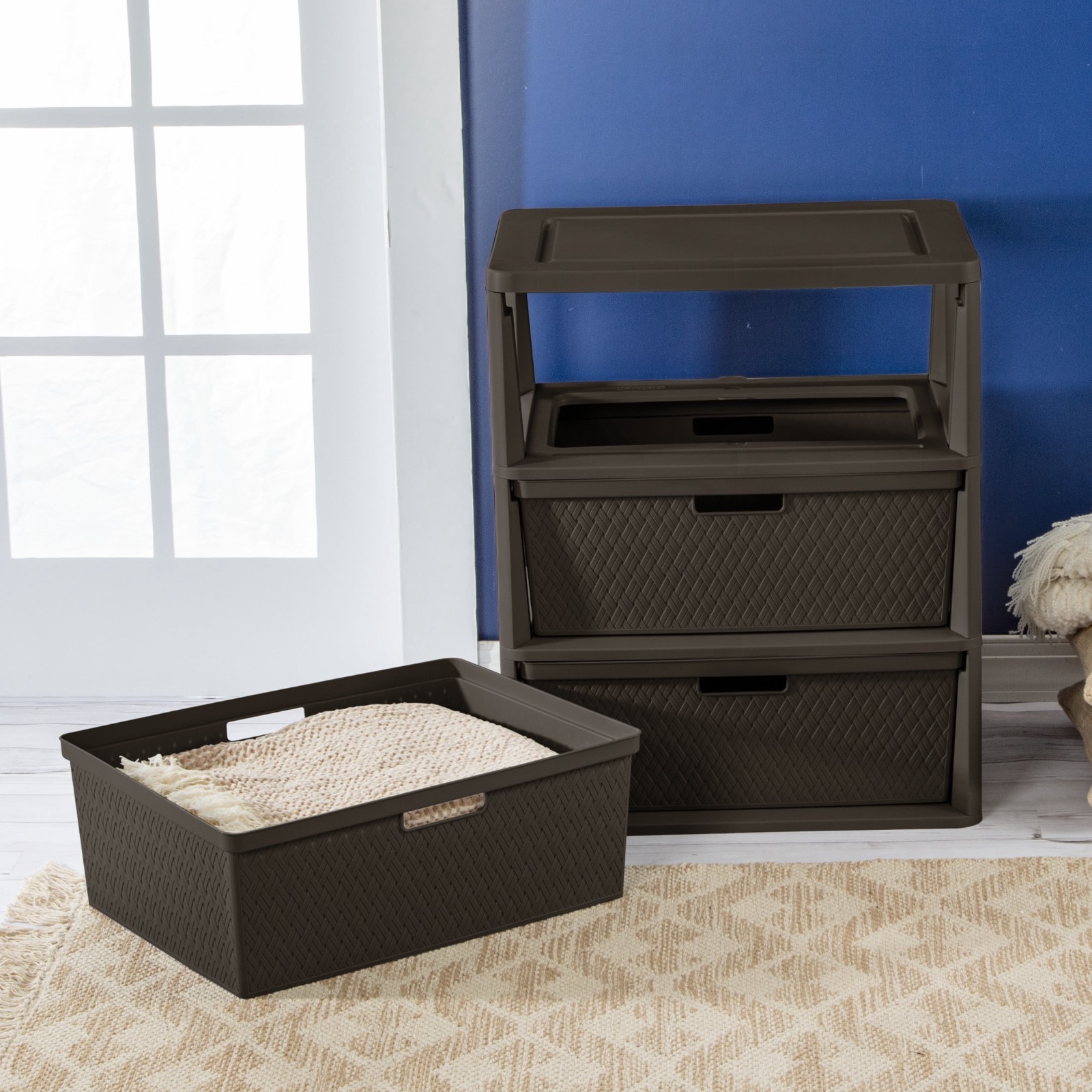 Sterilite Wide 3 Drawer Storage Tower Brown