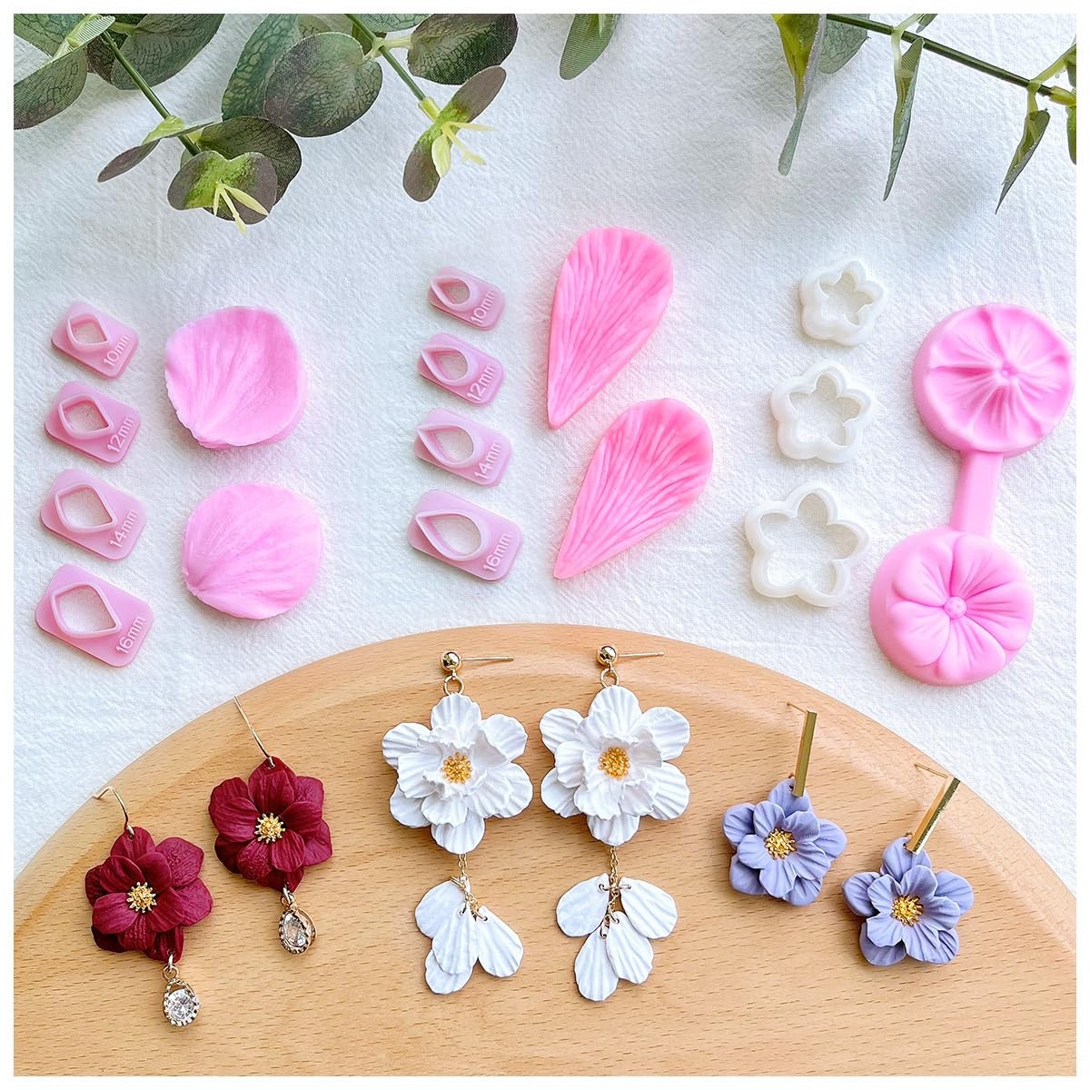 Keoker Flower Petal Clay Cutters - Polymer Clay Cutters for Earrings Making, 4 S