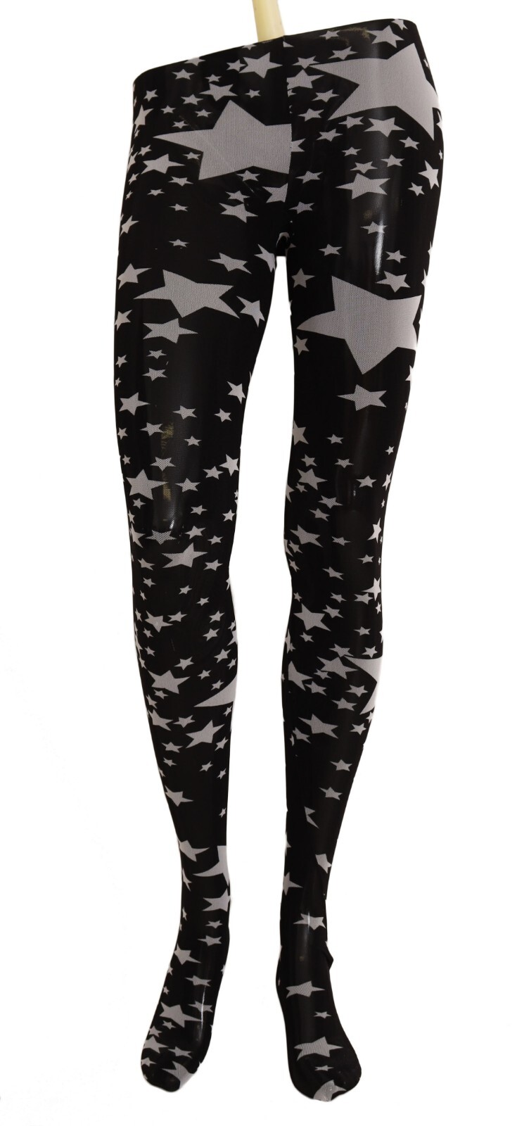 DOLCE & GABBANA Socks Women Black White Stars Print Nylon Stockings s. M $250