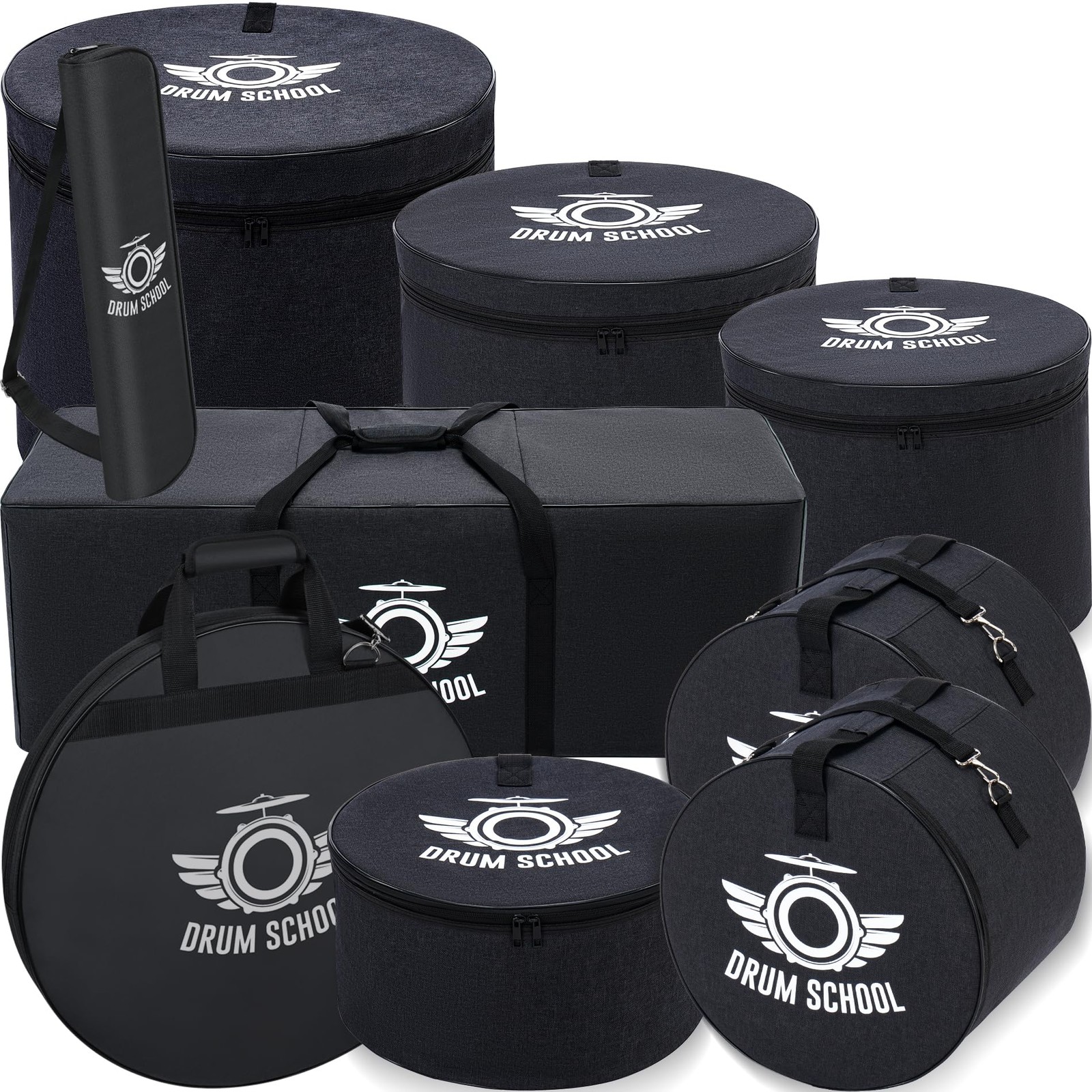 Drum Bags Set 9-pcs, Cases Carrying Soft Case for 10" / 12" / 13" Black