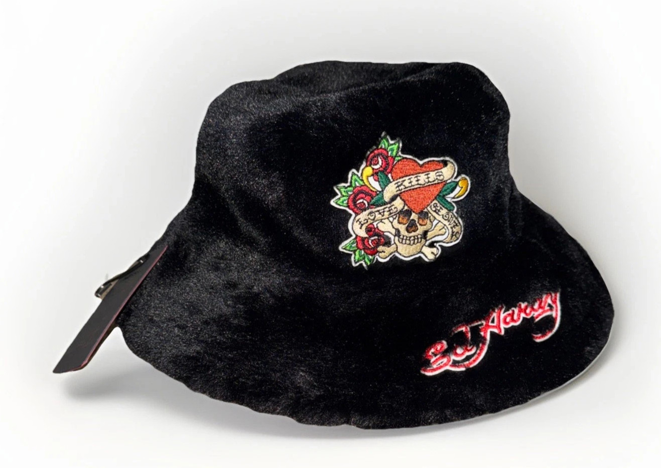 NWT ED HARDY TATTOO KILLS LOVE SLOWLY WOMENS FAUX FUR BUCKET HAT One Size
