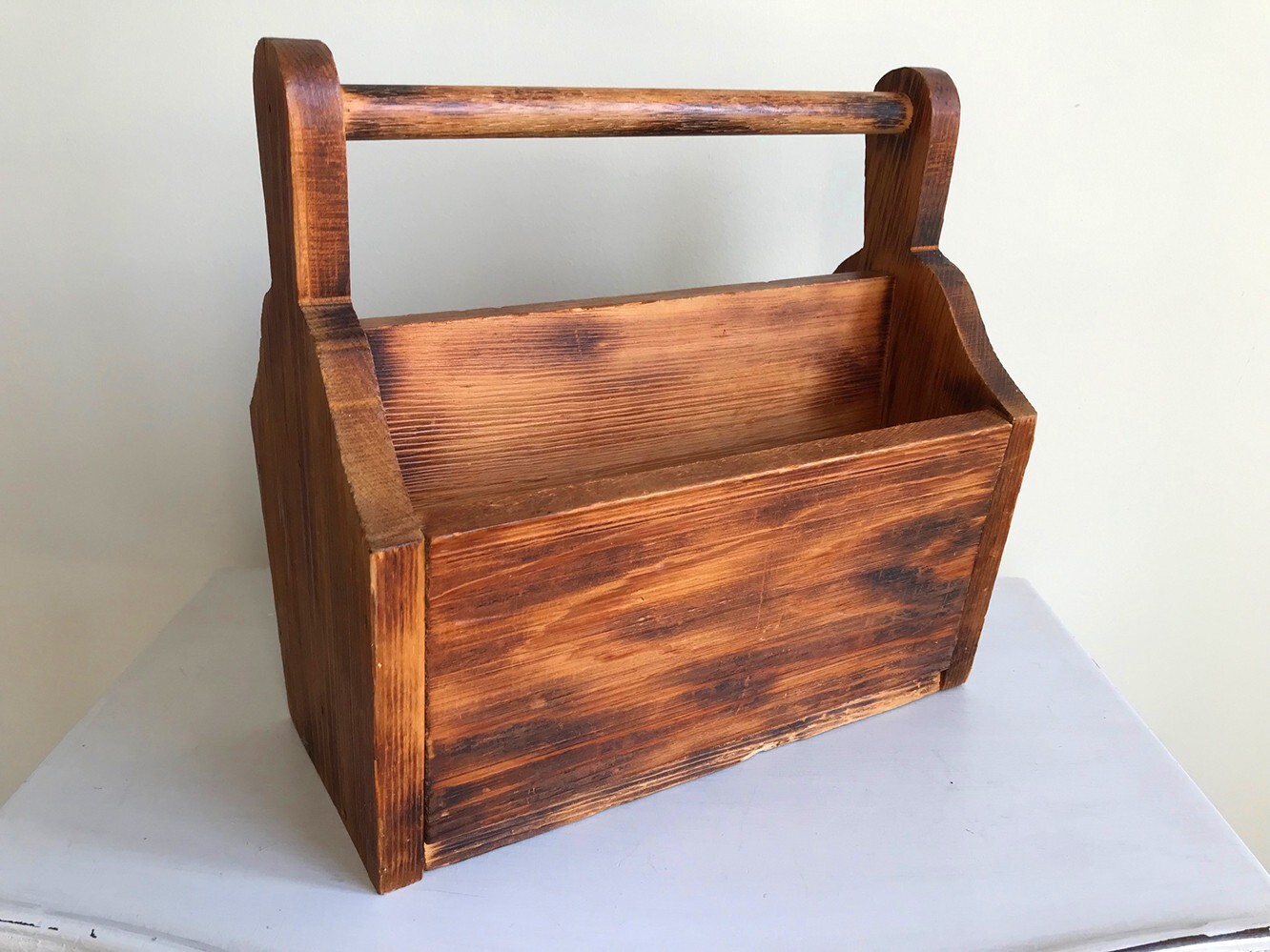 Rustic Vintage Wooden Desk Organizer Tabletop Hand Crafted with Handle, 2 Sides