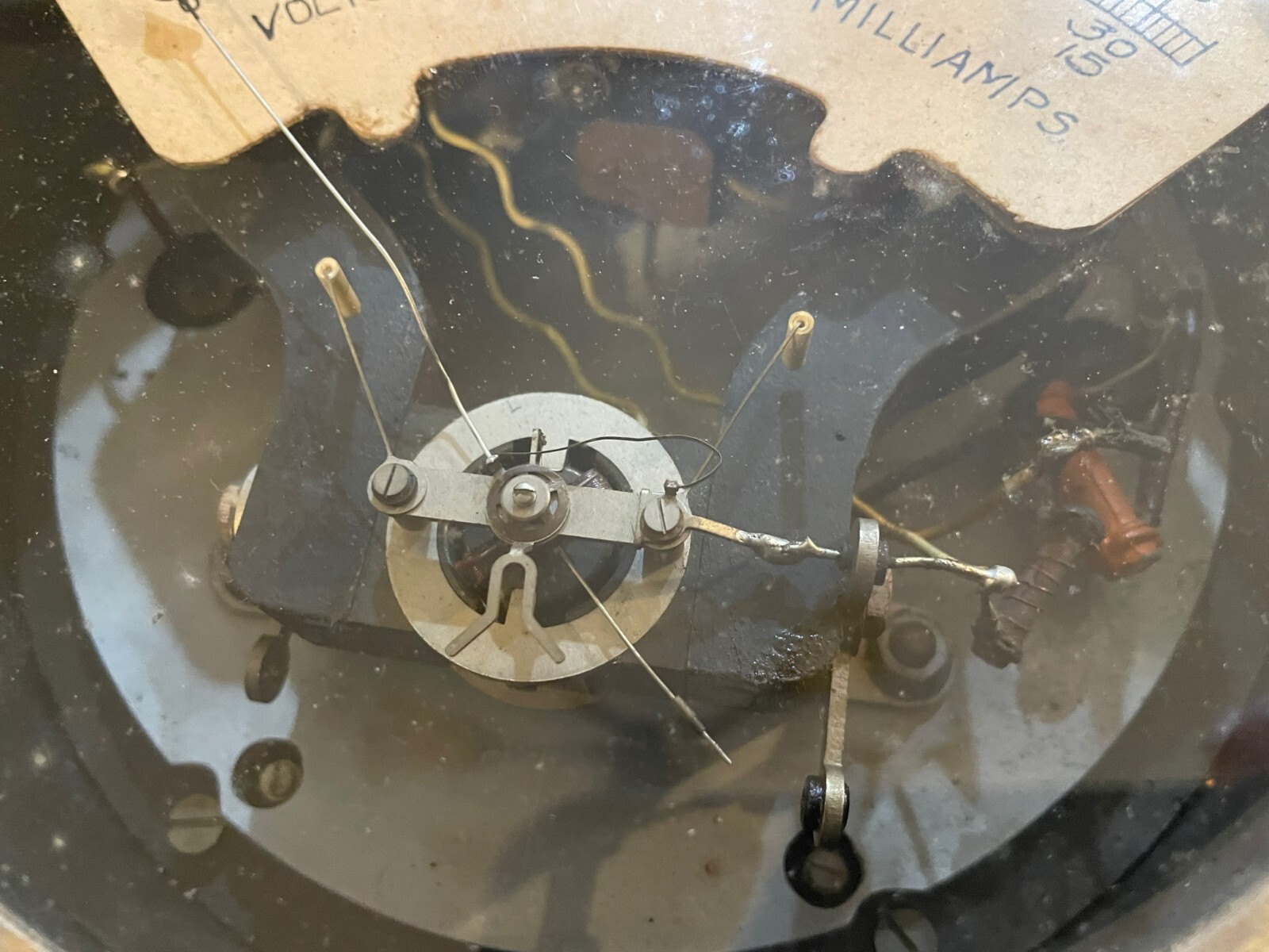 Vintage Brass Electrical Gauge Volt meter - Millivolts - Milliamps