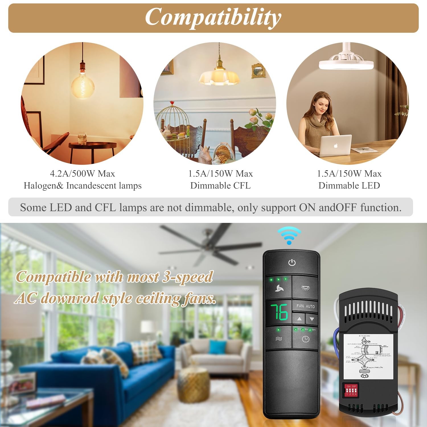 Universal Thermostatic Ceiling Fan Remote Control Kit, Ceiling Fan Remote for...