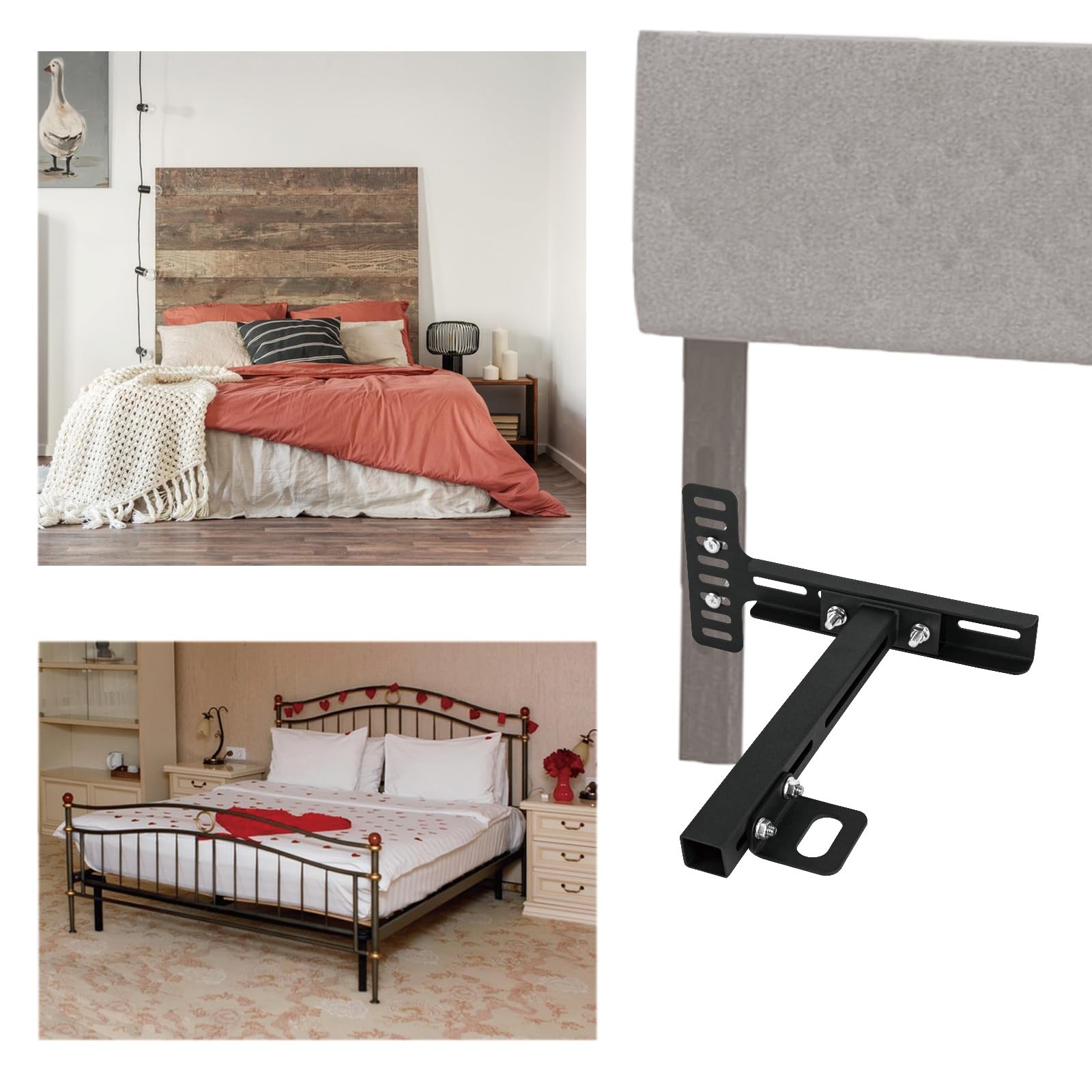 KSWLOR Adjustable Headboard Brackets, Universal Bracket, Bed Black