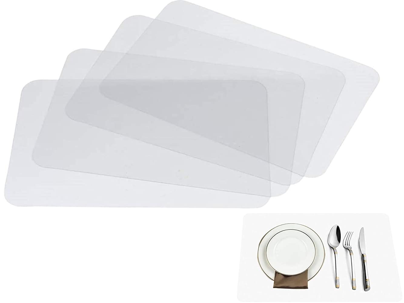 Clear Place Mats,Translucent Plastic Placemats Set for Dining Table, Keeps Table