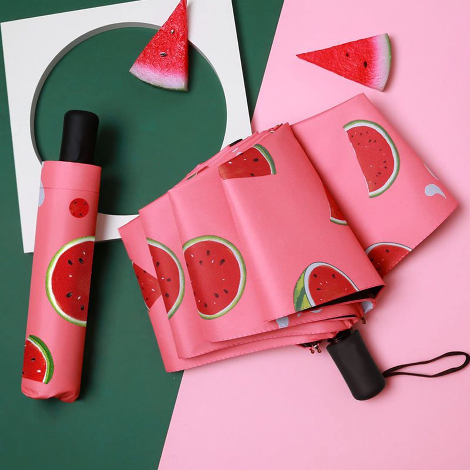 Manual Open Foldable Umbrella With Watermelon Pattern, One Size, Red
