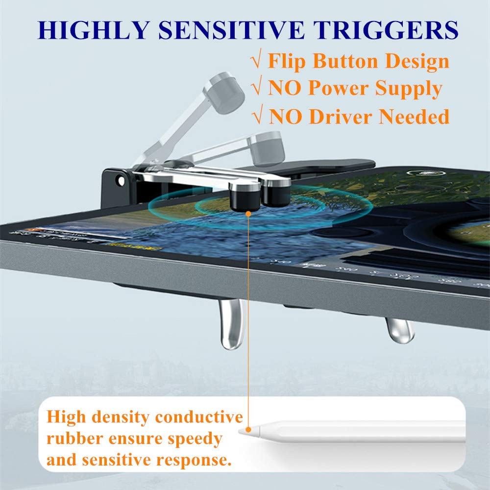 Rakizbe PUBG Controller for iPad, 4 Triggers 6 Finger Operation Sensitive Sho...
