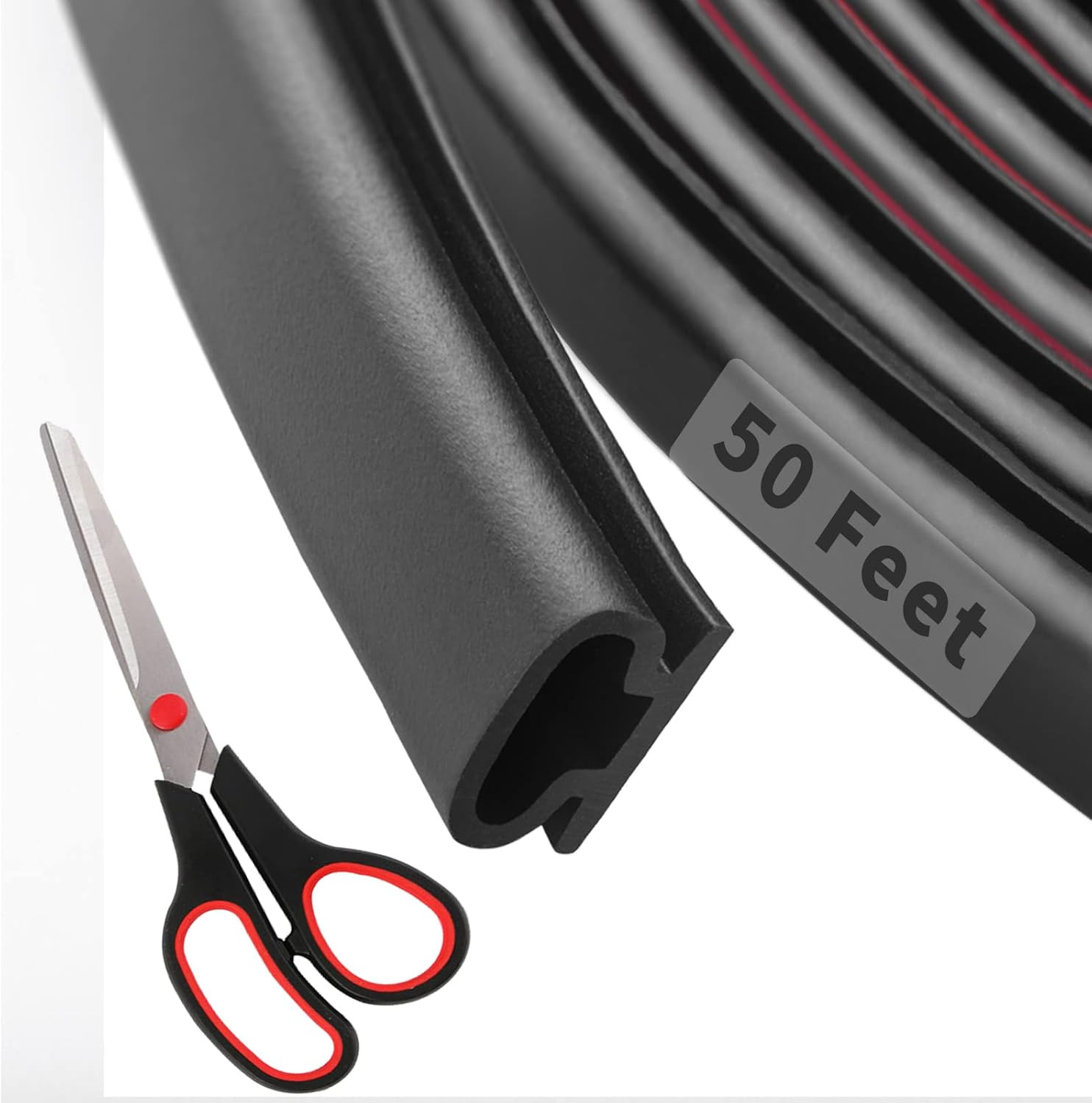 50 Feet D-Shape Rubber Weather Stripping Door Seal Strip, Fingwerk Self-Adhesive