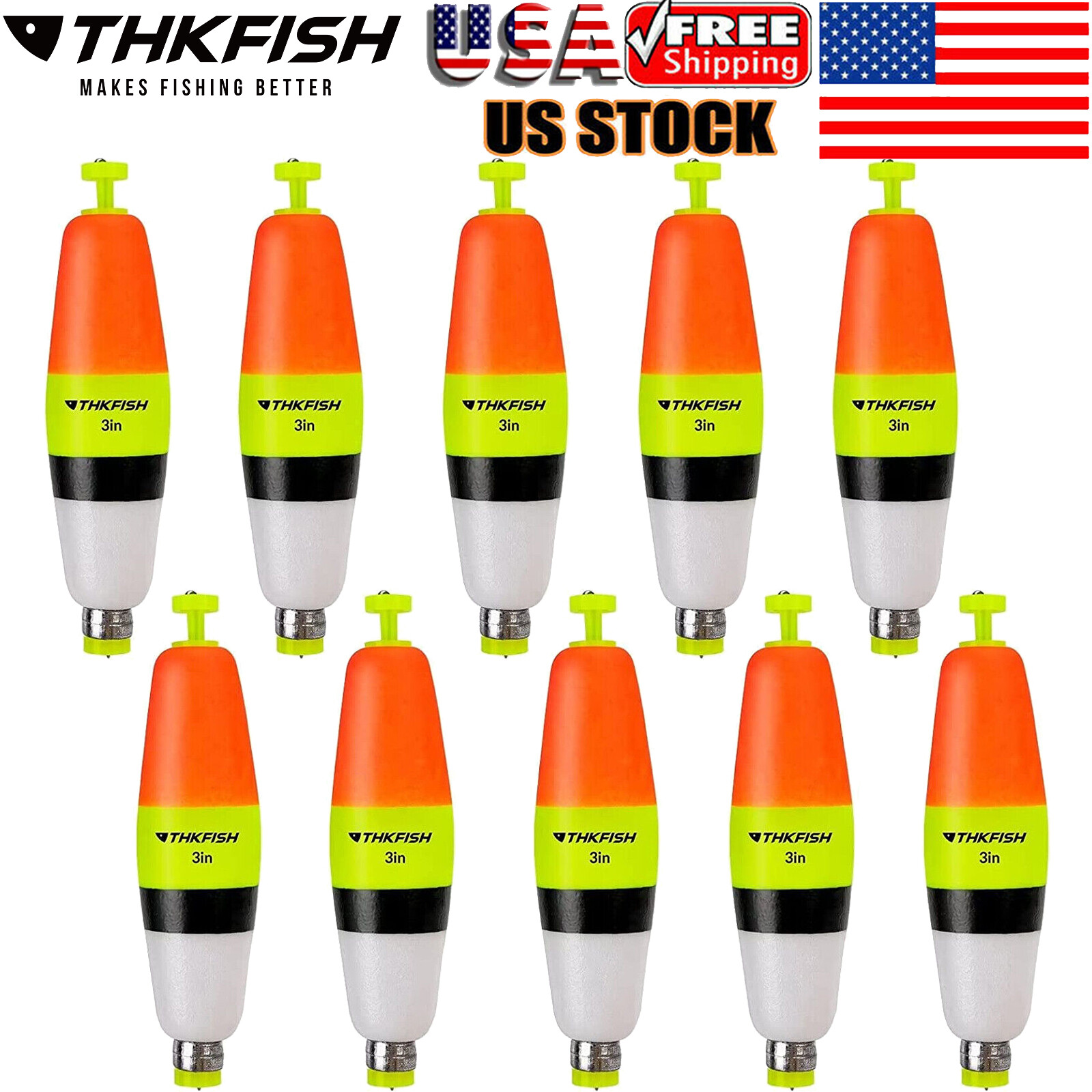THKFISH 10Pcs Fishing Bobbers EVA Foam Fishing Floats Fishing Weighted Bobbers