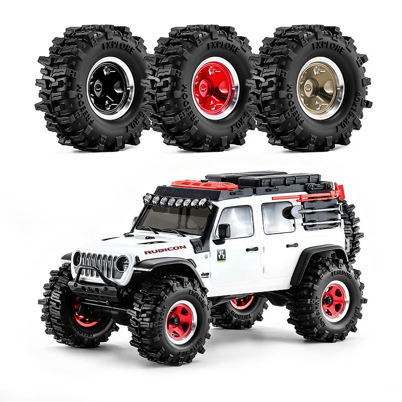 4Pcs Aluminum 0.7" Beadlock Wheel Rim Tires Set For 1/30 Axial SCX30 Bronco K10