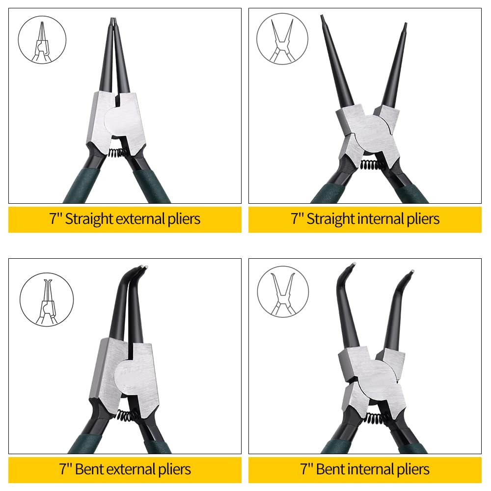 4PCS Snap Ring Pliers Set 7 Inch Internal External Circlip Tool Kit