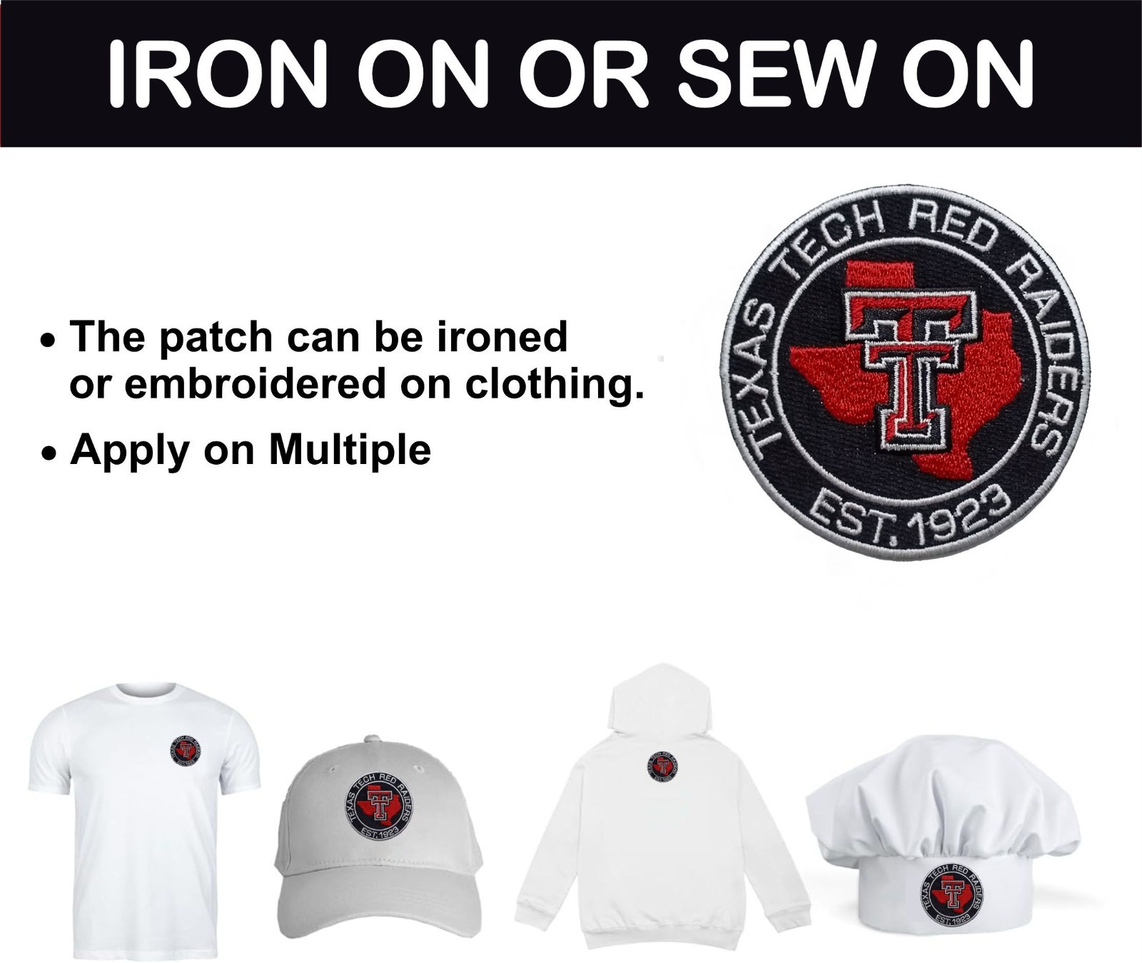Texas Tech Raiders NCAA Team Logo Iron On Patch - Sew Patch - Embroidered Patch