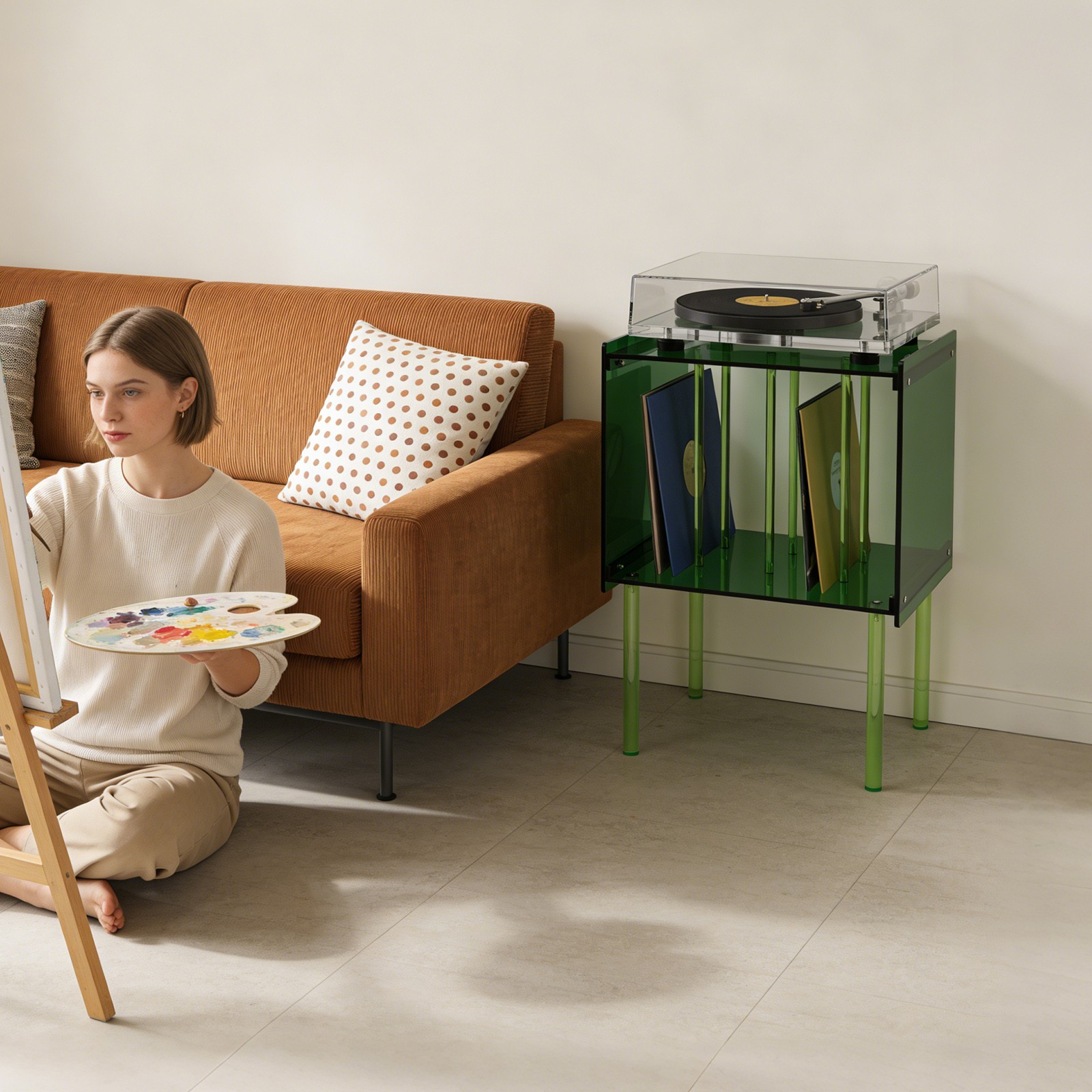 Record Player Stand with Storage Acrylic Side Table Acrylic Record Player Stand