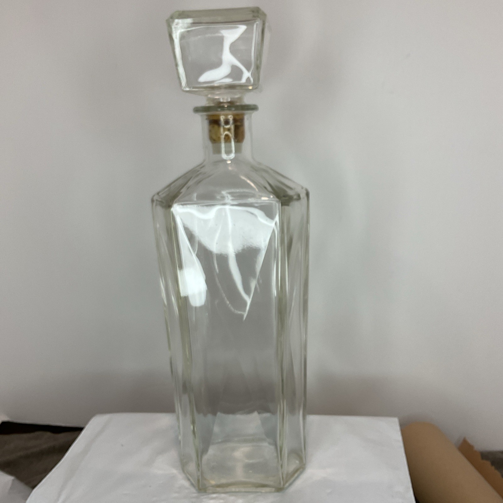 Vintage 12” Whiskey Liquor Bottle Decanter With Cork Stopper.