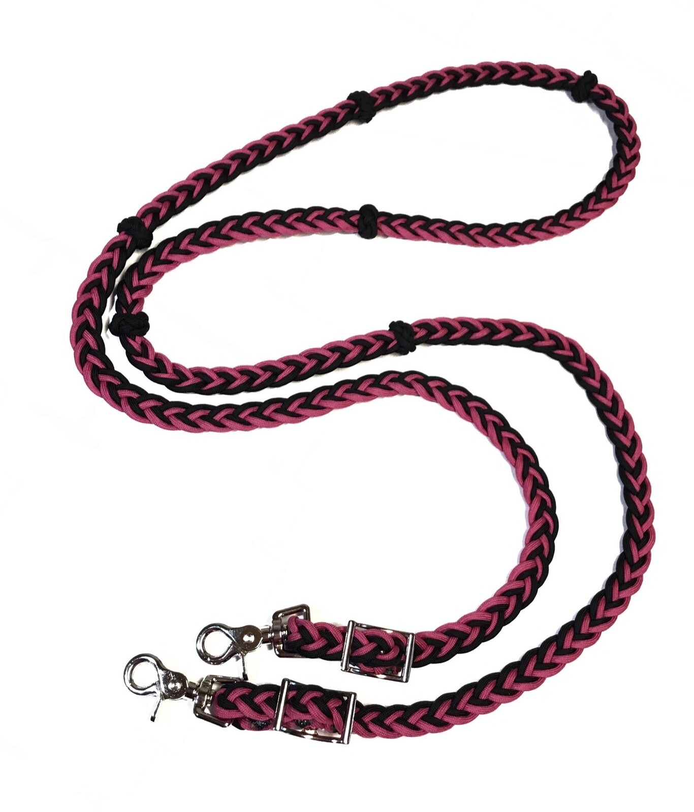 barrel Reins With Adjustable Grip Knots fuchsia pink and black