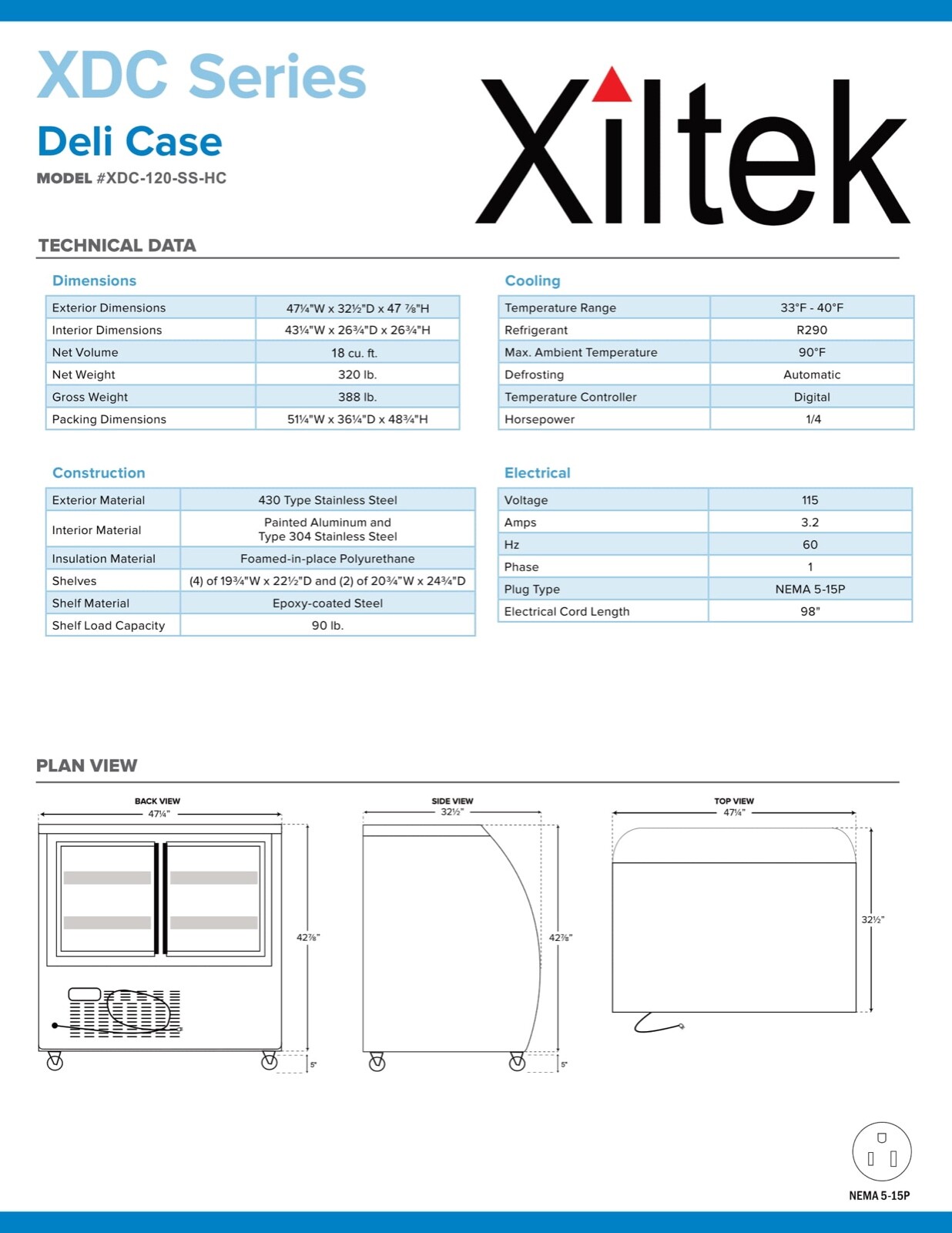 NEW DELI CASE 48" GLASS SHOW CASE REFRIGERATOR COOLER DISPLAY Bakery display 4'