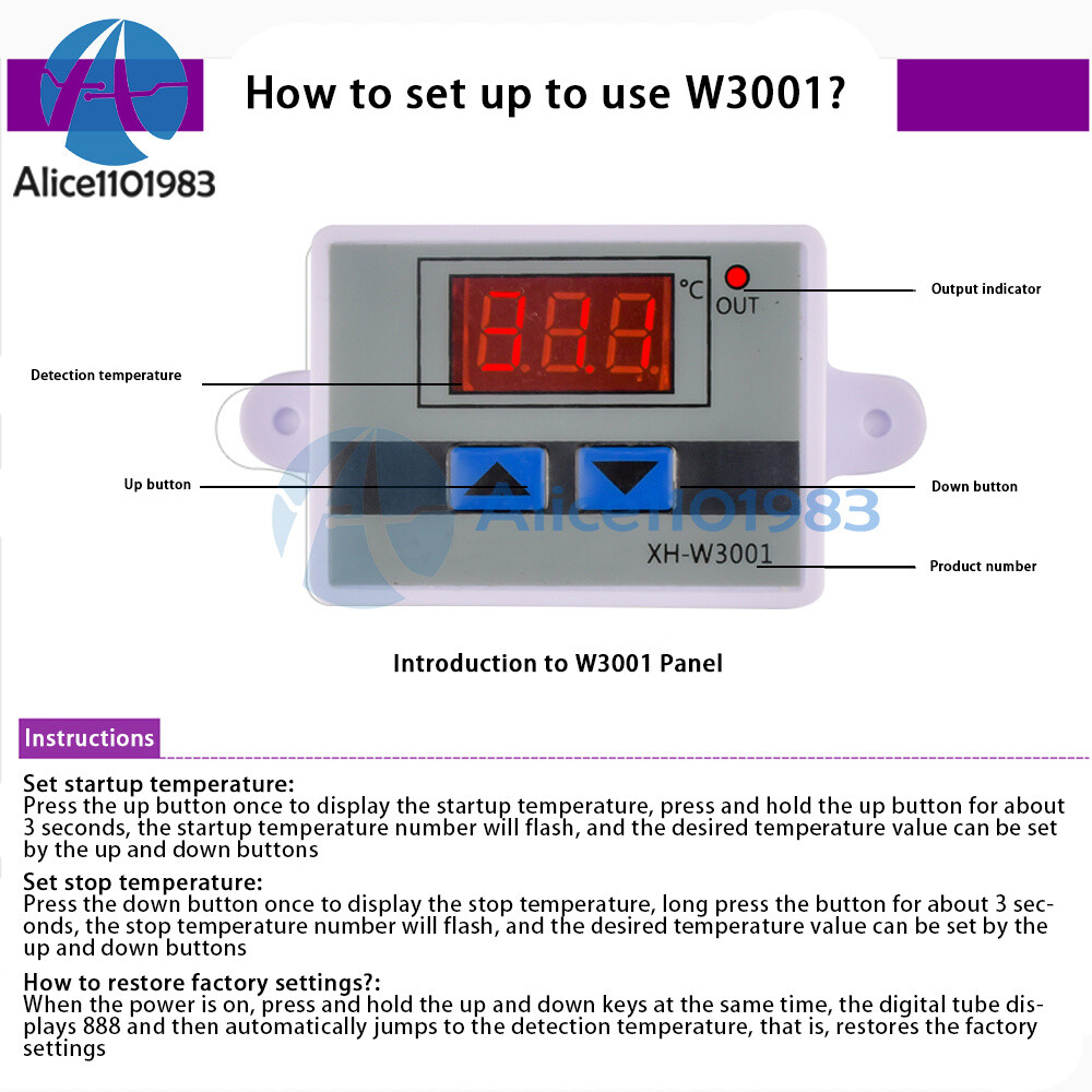 XH-W3001 NTC Digital LED Temperature Controller Thermostat Control Switch