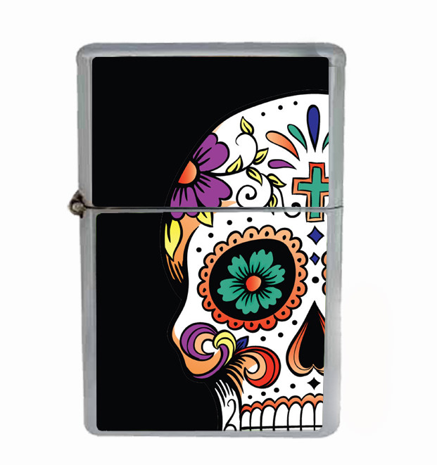Day Of Dead Sugar Skull Rs1 Flip Top Oil Lighter Wind Resistant