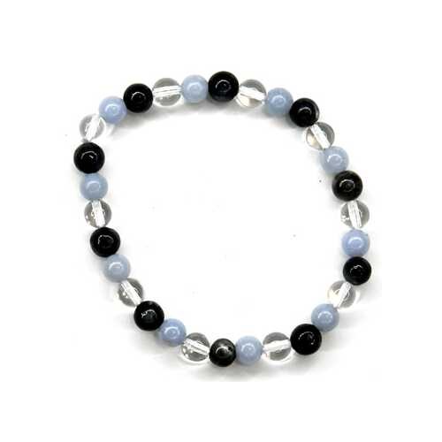 6Mm Blk Labradorite, Angelite, Quartz Bracelet
