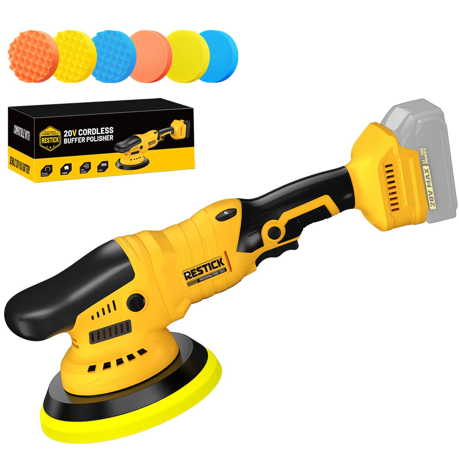 Cordless 6Inch Dual Action Polisher, 10000RPM, 6 Speeds for Car Detailing