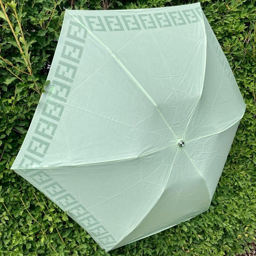 Fendi Foldable Umbrella Zucca Green Lightweight Compact Ready Genuine