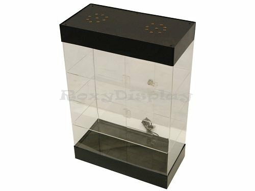 Acrylic Counter-Top Display Case with LED Lights and Lock - 3 Rows of Shelving