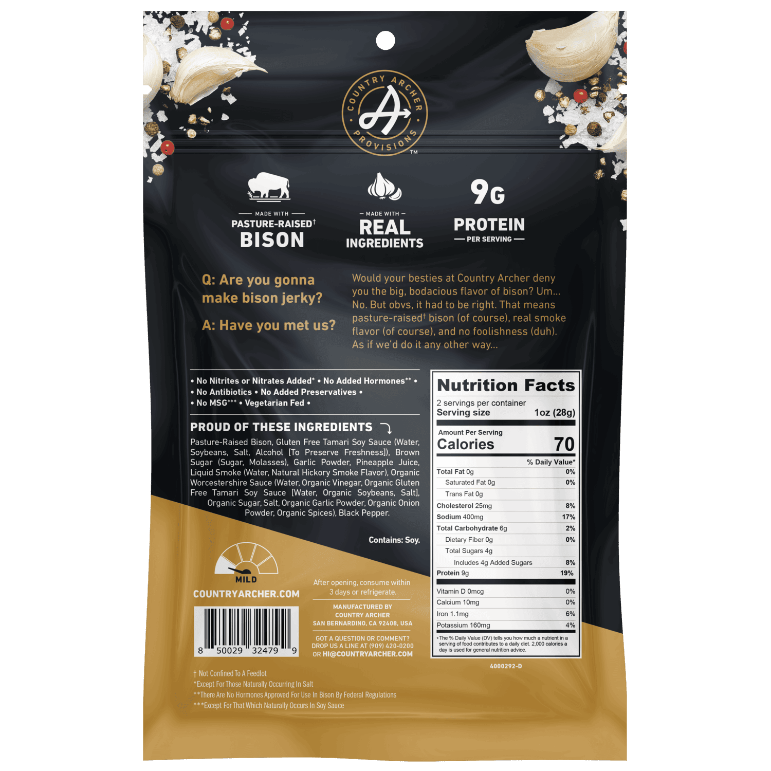 Country Archer Provisions Pasture-Raised Bison Original Jerky 2 oz