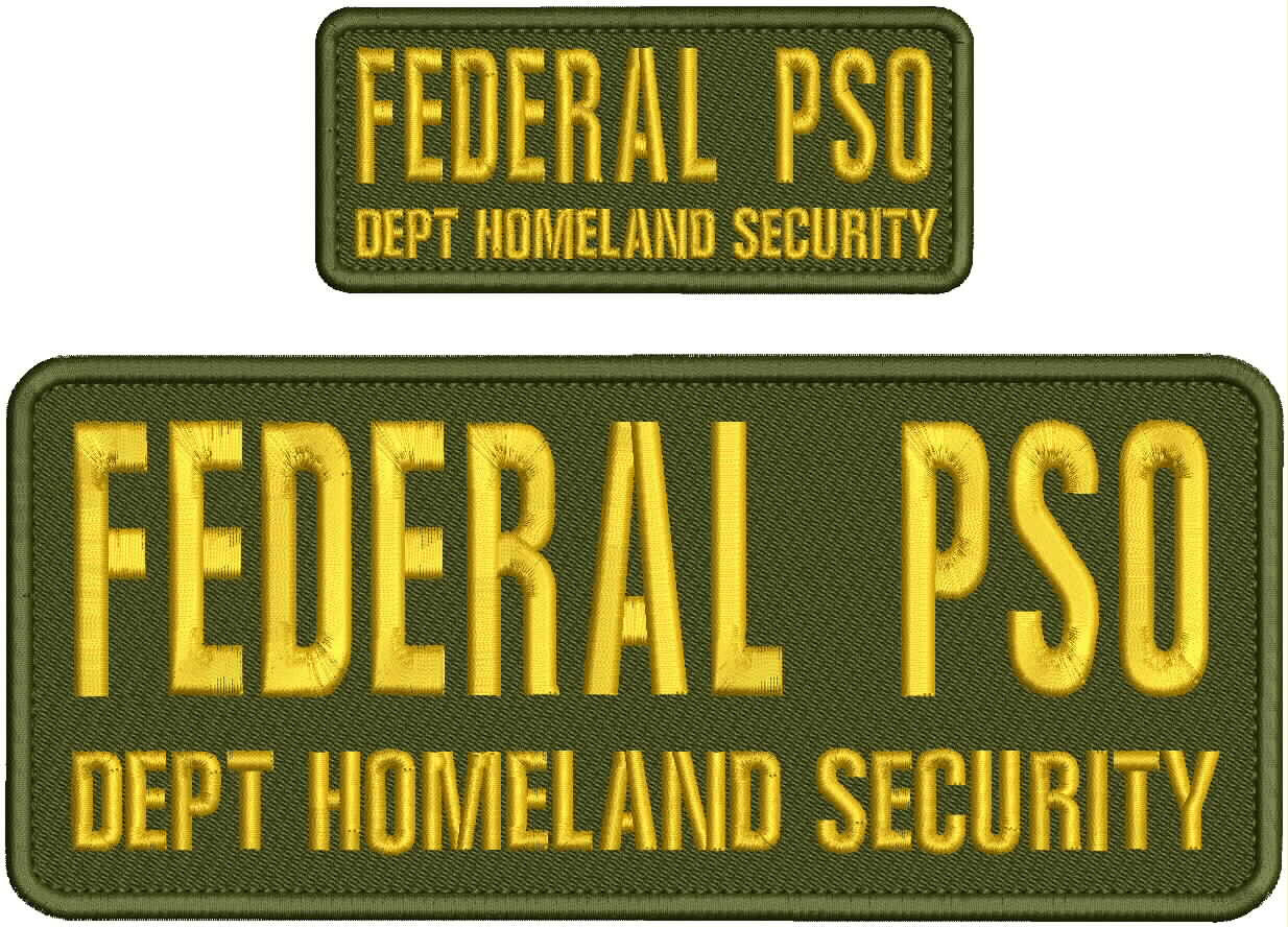 FEDERAL PSO D H S 2 EMB PATCH 4X10 AND 2X5 VELCR@ ON BACK gold on od green