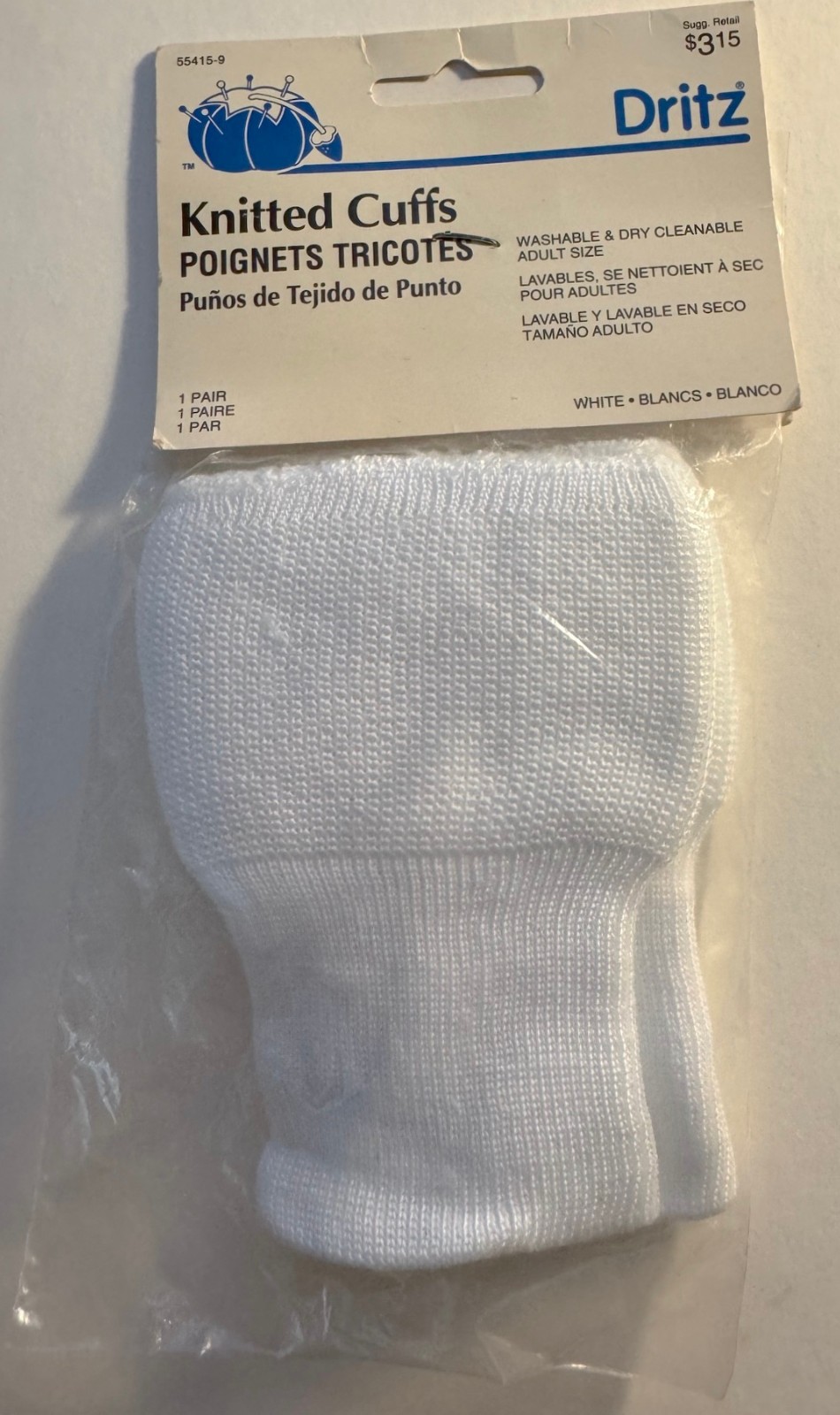 Dritz Knitted Cuffs - NEW package of 2  White Cuffs - NEW