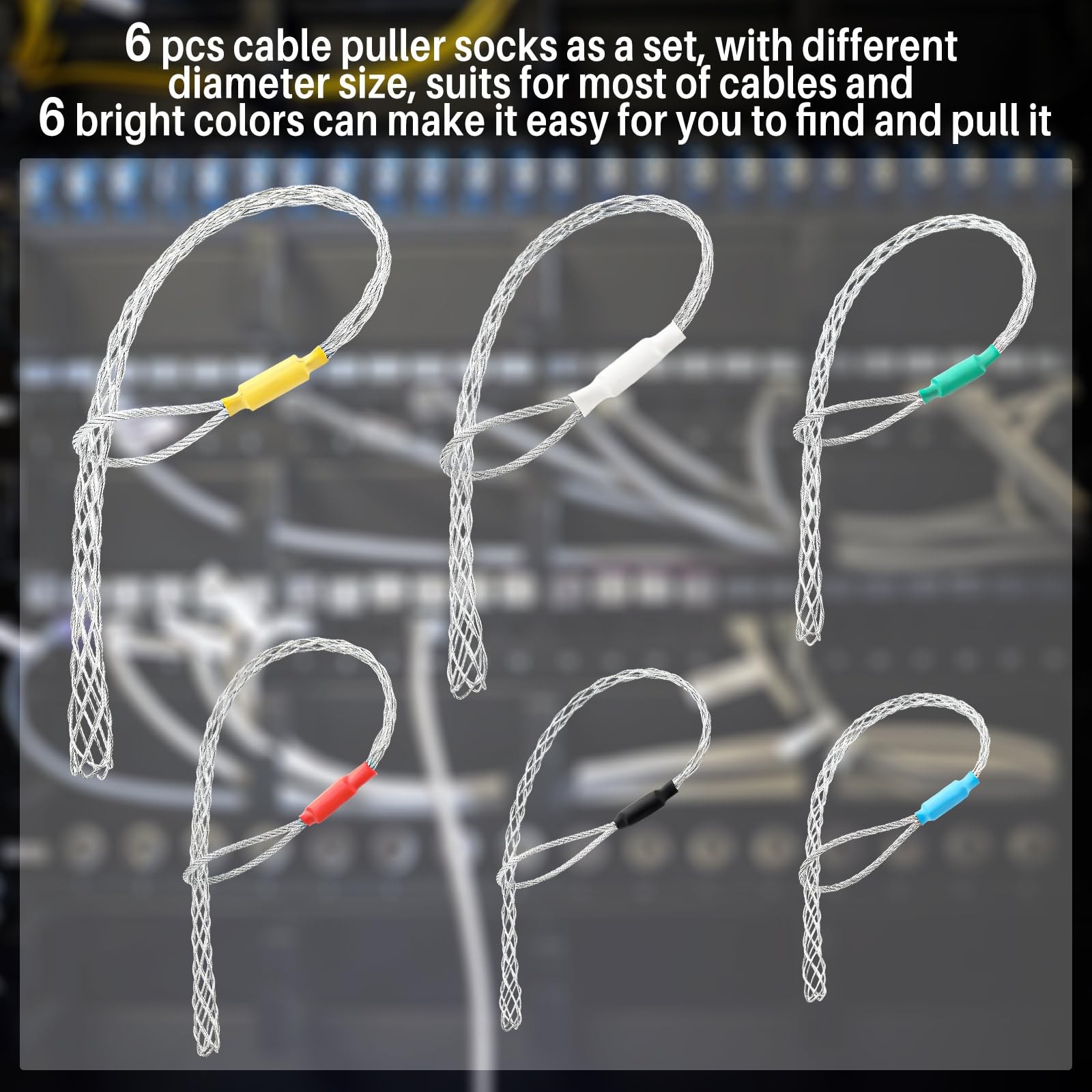 Yaocom 6 Pcs Cable Puller Socks 4-25 mm Cable Pulling Sock Grip Kit Eye Mesh