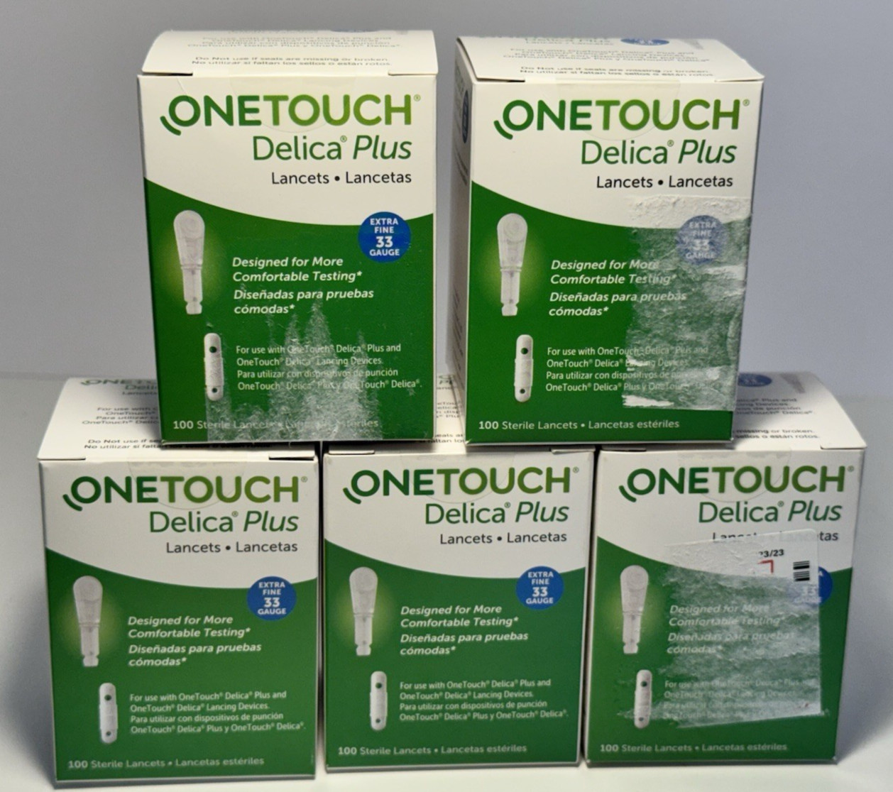 5 Boxes ONE TOUCH Delica Plus 100 Lancets - Brand New in Sealed Box Exp.  2027