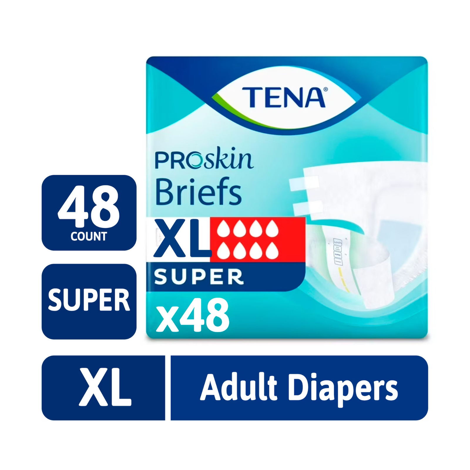 TENA ProSkin Adult Incontinence Briefs XL 48 Count Super Absorbency Breathable