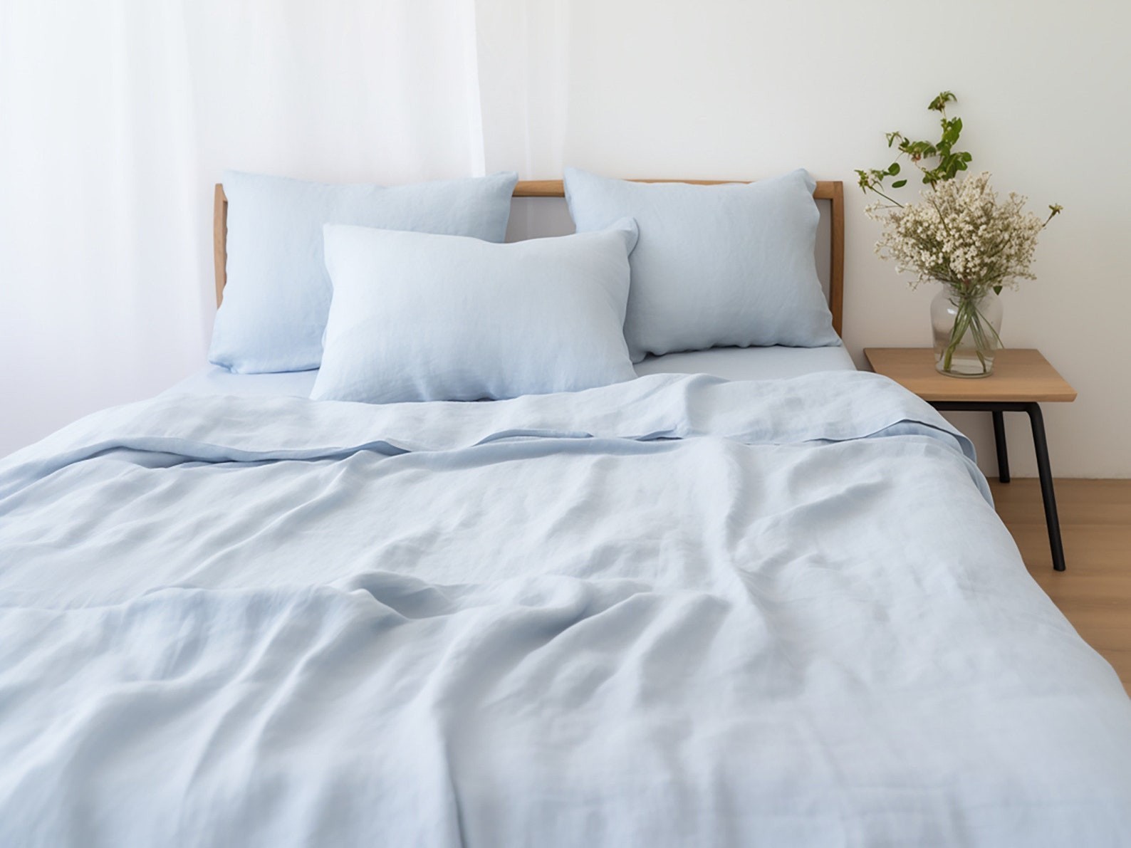 Linen 4 Pc Sheet Set, Organic Flax Linen Bed Sheets Flat Sheet with Fitted Sheet