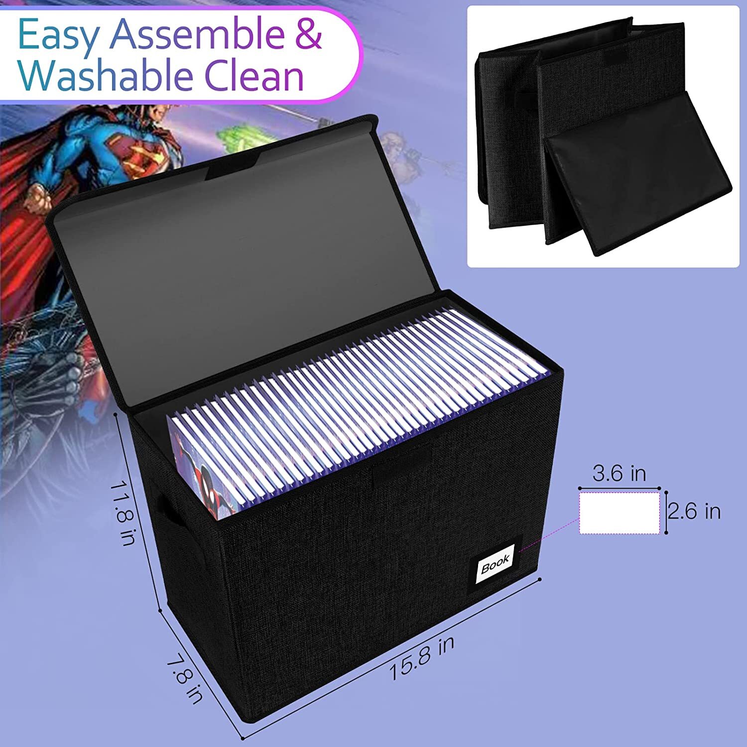 Book Storage Box Organizer Large Collapsible Leather Comic Books Container Board
