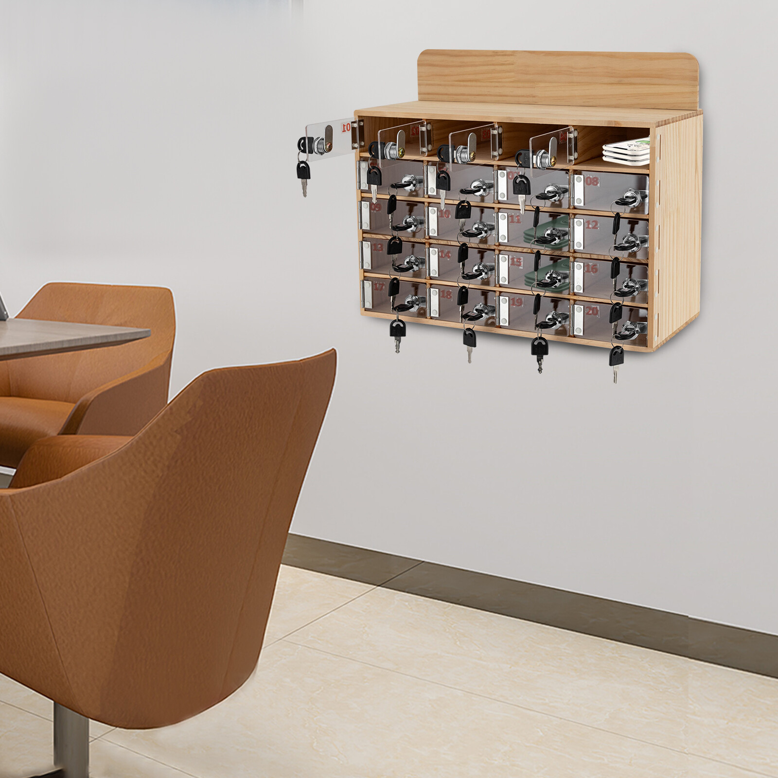 20 Slots Cell Phone Locker Box Wood Cell Phone Storage Cabinet With Keys/Locks
