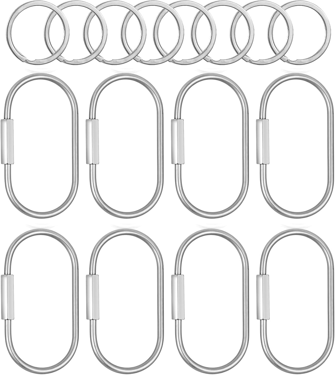 8 Pack Sliver Brass Key Ring Secure Screw Lock Carabiner Brass Keychain Clip wit
