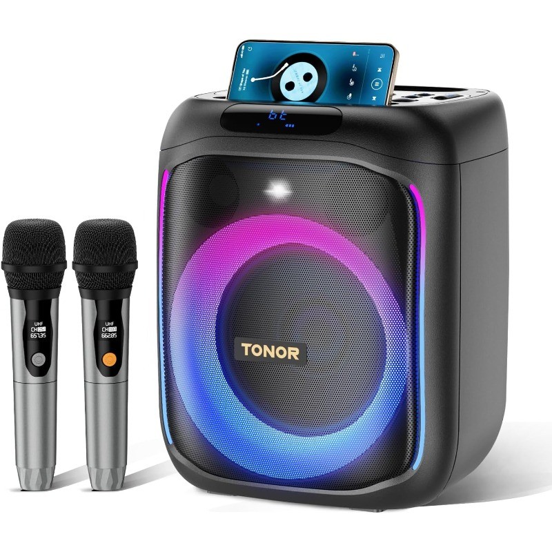 Karaoke Machine with 2 Wireless Microphones Portable Bluetooth and Speaker Light