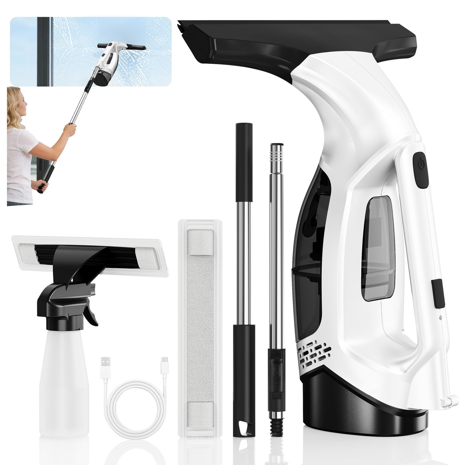 ZRHI Window Vacuum Squeegee with Extendable Pole 31-40", L-0602-DGW1, Ivory