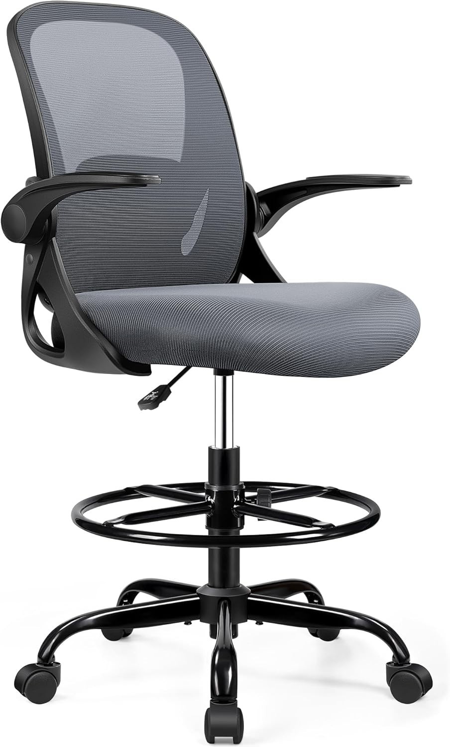 Office Drafting Chair with Flip-Up Armrests & Lumbar Support for Maximum Comfort