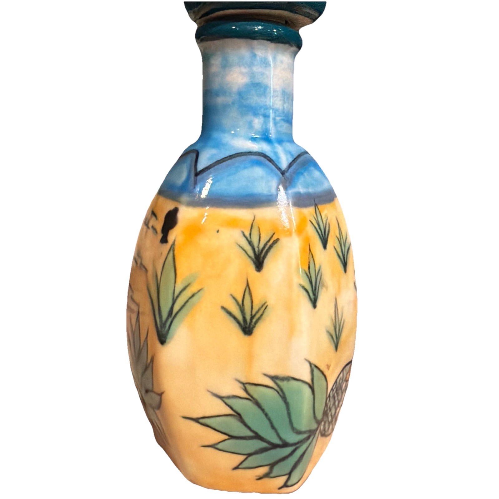 Mini EMPTY Ceramic Hand Painted Tequila Bottle Mexico 200ML 6in In Height