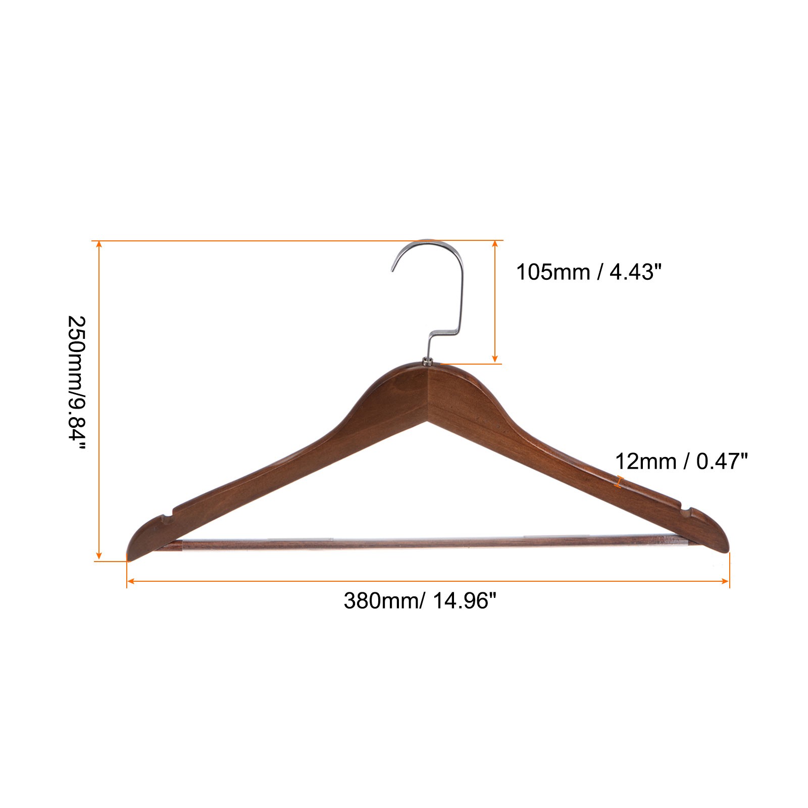 2Pcs 440mm Length Solid Retro Wooden Clothes Hanger B18 for DIY