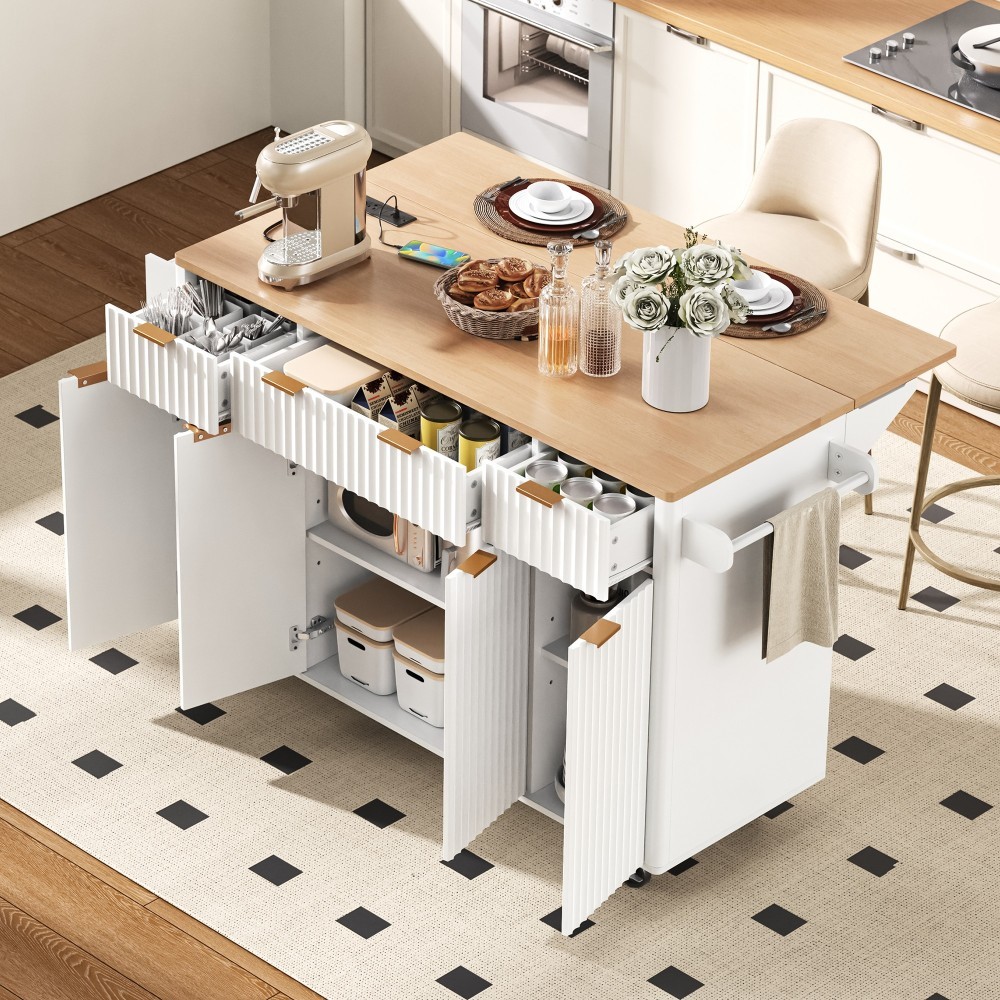 Kitchen island with power outlets Features 4 doors and 3 drawers