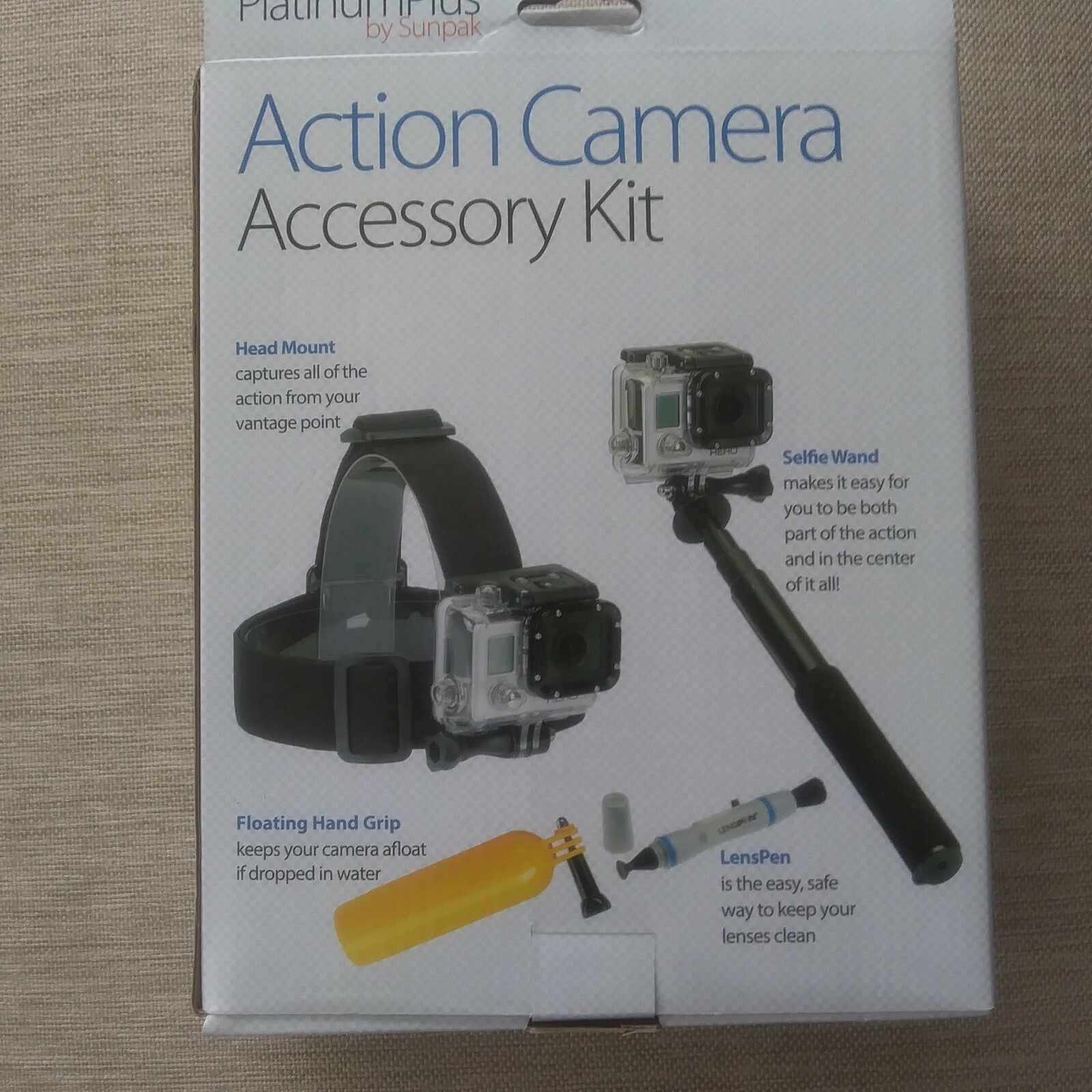 Sunpak Platinum Plus Action Camera Accessory Kit Head Mount Hand Len Selfie Wand