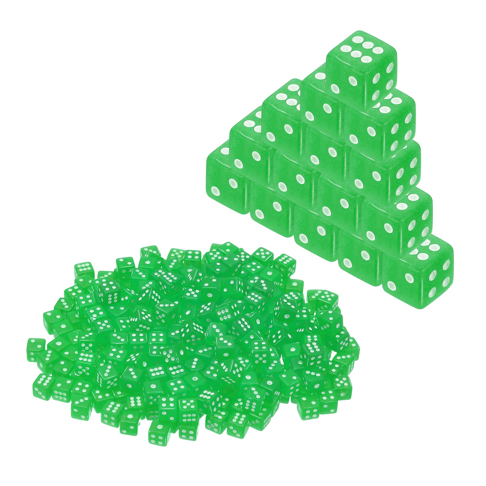 300Pcs Translucent Polyhedral Dice 5mm 6 Sided Square Corner Dice, Green