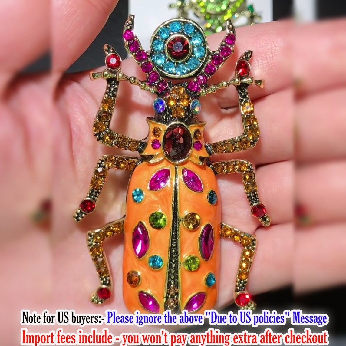 Rhinestone Big Enamel Beetle Brooches For Women Trend Lovely Insect Party Casual