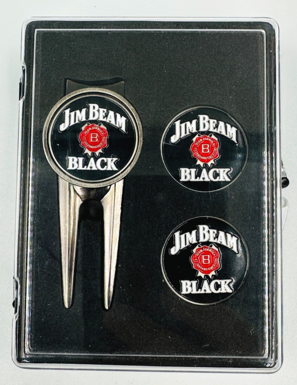 Jim Beam Black Golf Divot Tool and Ball Marker Gift Set, New with Case
