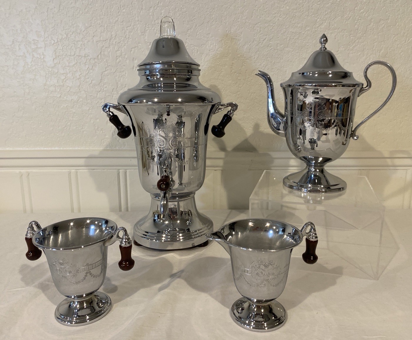 Farberware Set #80 Vintage Electric Coffee/ Tea Set Complete Etched Chrome NOS!